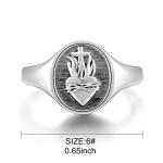 Sterling Silver Flaming Sacred Heart Signet Ring