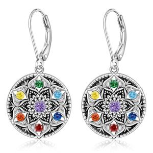 Sterling Silver Mandala Chakra Dangle Earrings