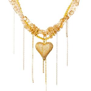 Gold Layered Heart Necklace With Pearls & Diamonds