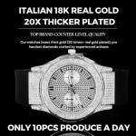 Moissanite Diamond Gold Watch for Men, Waterproof