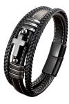 Men's Black Braided Leather Cross Bracelet