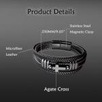 Men's Black Braided Leather Cross Bracelet