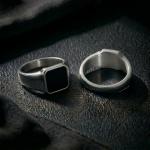 Men's Polished Stainless Steel Onyx Signet Ring