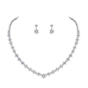 Bridal Silver and Gold CZ Necklace Earring Set