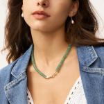 Green Aventurine Beaded Choker Necklace with Gold Bow