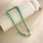 Green Aventurine Beaded Choker Necklace with Gold Bow