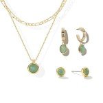 Natural Green Stone Gold Jewelry Set for Women