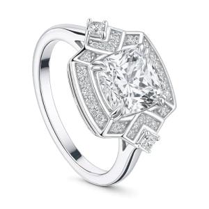 Stylish Sterling Silver Halo Cushion Cut Ring