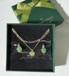 Natural Jade Hoop Earrings & Layered Necklace Set