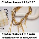 Elegant Gold Layered Necklaces with Sun and Moon Pendant