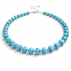 Natural Turquoise Bead Choker Necklace in Silver