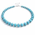 Natural Turquoise Bead Choker Necklace in Silver