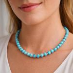 Natural Turquoise Bead Choker Necklace in Silver
