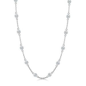Italian Design Silver CZ Station Necklace 18