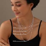 Italian Design Silver CZ Station Necklace 18