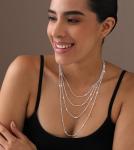 Italian Design Silver CZ Station Necklace 18