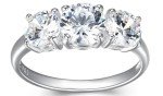 Sterling Silver Three Stone Engagement Ring for Women