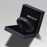 Men's Black Leather Braided Bracelet Gift Set