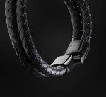 Men's Black Leather Braided Bracelet Gift Set