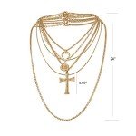 Gold Layered Necklace Set with Moon and Cross