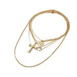 Gold Layered Necklace Set with Moon and Cross