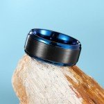 King Will 10mm Black & Blue Tungsten Wedding Band