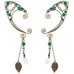 Bronze Fairy Elf Ear Cuffs with Green Crystals