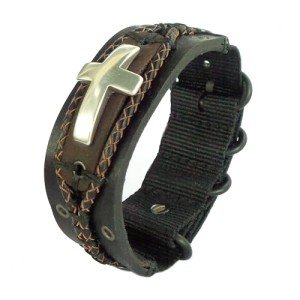 Rustic Leather Cross Bracelet for Men