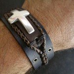 Rustic Leather Cross Bracelet for Men