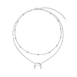 FLYOW Silver Crescent Moon Layered Choker Necklace