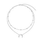 FLYOW Silver Crescent Moon Layered Choker Necklace