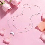 FLYOW Silver Crescent Moon Layered Choker Necklace