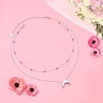 FLYOW Silver Crescent Moon Layered Choker Necklace