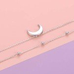 FLYOW Silver Crescent Moon Layered Choker Necklace