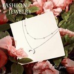 FLYOW Silver Crescent Moon Layered Choker Necklace