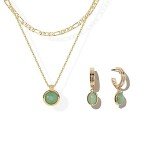 Natural Jade Hoop Earrings & Layered Necklace Set
