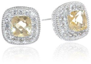 Sterling Silver Citrine and White Sapphire Studs