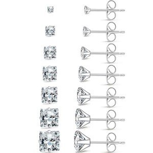 7-Pair Hypoallergenic Cubic Zirconia Stud Earrings Set