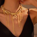 Elegant Gold Layered Necklaces with Sun and Moon Pendant