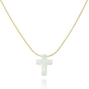 Dainty Gold Filled Choker with White Opal Cross
