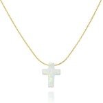 Dainty Gold Filled Choker with White Opal Cross