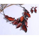 Vintage Red Leaf Floral Statement Necklace Set