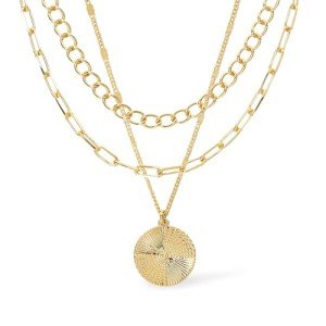Gold Layered Chain Necklace Set with Coin Charm