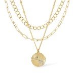 Gold Layered Chain Necklace Set with Coin Charm