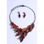 Vintage Red Leaf Floral Statement Necklace Set