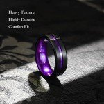 Men's 8mm Black Tungsten Wedding Band with Purple Center