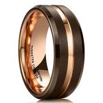 Brown Tungsten Carbide Wedding Band with Rose Gold Groove