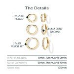 3 Pairs of Gold-Plated Sterling Silver Hoop Earrings
