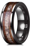 Ceramic Band Ring with Koa Wood and Antler Inlay
