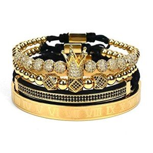 Men's 18kt Gold Crown Bracelet with Zirconia Beads